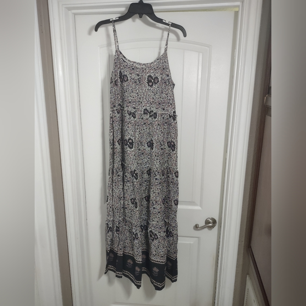 Floral Navy and White Maxi Dress With Pink/ Purple Floral Print.  Natural Life